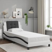 Bedframe met hoofdbord kunstleer zwart en wit 90x190 cm