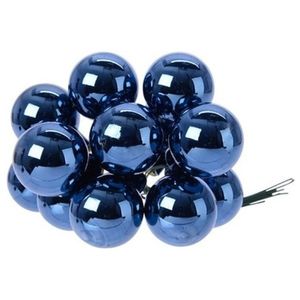 10x Donkerblauwe mini kerstballen kerststukje stekers 2 cm glans