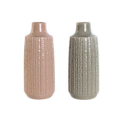 Vaas Home ESPRIT Roze Lichtgrijs Porselein 16 x 16 x 38 cm (2 Stuks)