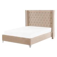 Beliani - LUBBON - Tweepersoonsbed - Beige - 140 x 200 cm - Fluweel