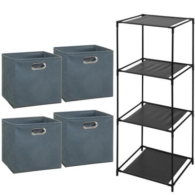 Opbergrek 4-laags Smartrack - 4x mandjes polyester - grijsblauw - 34 x 104 cm