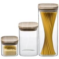5Five Set van 3x voedsel voorraadpotten - glas met houten deksel - 500 ml - 1000 ml - 1800 ml