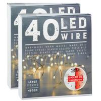Draadverlichting lichtsnoer - 2x - 240 cm - 40 leds - warm wit - batterij - timer - kerstverlichting