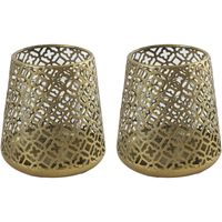 2x stuks luxe theelichthouder/kaarsenhouder - goud kleur - metaal - D10 x H11 cm