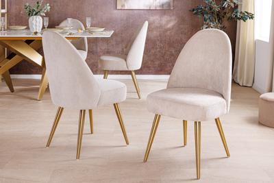 Retro Stoel MIA CASA beige corduroy champagne goud geborsteld metaal - 45926