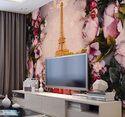 Fotobehang Paris Eiffeltoren met bloemen