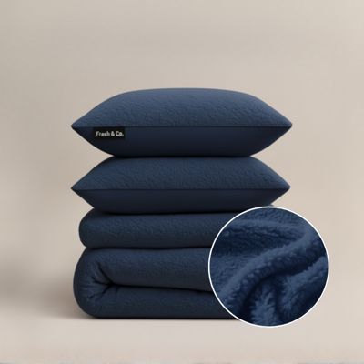 Sale: -30% | Dekbedovertrek Teddy - Navy - Eenpersoons (140x200 Cm) - Navy Microvezel Teddy - Effen - Fresh And Co - Dekbed-Discounter.nl