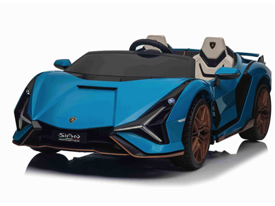 Lamborghini Sian, 2-persoons 24 volt elektrische kinderauto met rubberen banden, lederen zitje en meer.