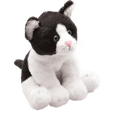 Pluche kat knuffel - zwart/witte lapjes kat - 13 cm - poes - katten speelgoed