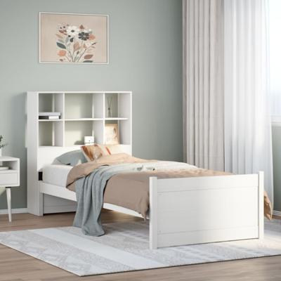 Bed met boekenkast zonder matras grenenhout wit 90x190 cm