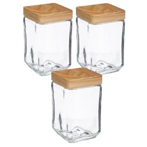 5Five voedsel/spullen voorraadpot - 3x stuks - Glas en houten deksel - 1700 ml - luchtdichte sluitin