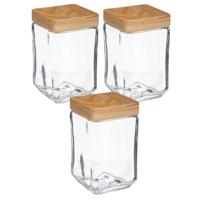 5Five voedsel/spullen voorraadpot - 3x stuks - Glas en houten deksel - 1700 ml - luchtdichte sluitin