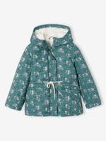 Meisjesparka met bloemenprint, capuchon en sherpa smaragdgroen