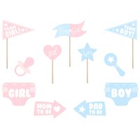 Gender reveal foto prop set - 11-delig - jongen/meisje babyshower thema feest - photo booth - thumbnail