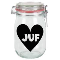 Cadeau voorraadpot - juf - glas - 11 x 11 cm - 1 liter - verjaardag cadeau - snoeppot - juffendag - thumbnail