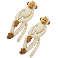 Happy Horse Knuffel aap - 2x stuks - wit - 45 cm - pluche - slinger aap - klittenband slingeraapje