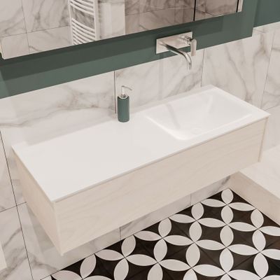 Mondiaz Lush Cloud badmeubel underlayment 120 cm 1 lade solid surface enkele spoelbak rechts zonder kraangat