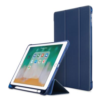 Litchi textuur Flip lederen case voor iPad 9.7 (2017)/9.7 (2018)/Air2/Air met drie-opklapbare houder & Pensleuven (donkerblauw)