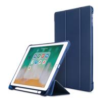 Litchi textuur Flip lederen case voor iPad 9.7 (2017)/9.7 (2018)/Air2/Air met drie-opklapbare houder & Pensleuven (donkerblauw)