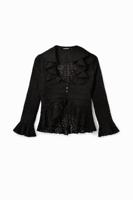 Blouse met lange mouwen en ruches - BLACK - XS - thumbnail