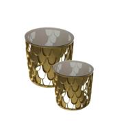 Bijzettafels Set Rond - 45/35 - Goud - Metaal/Glas Bijzettafels Set Rond - 45/35 - Goud - Metaal/Glas
