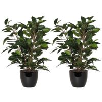 2x stuks groene ficus kunstplant 40 cm met plantenpot zwart D13.5 en H12.5 cm - thumbnail