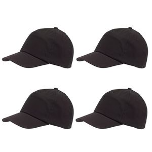 5-panel baseballcap zwart met klittenbandsluiting voor volwassenen 4 stuks
