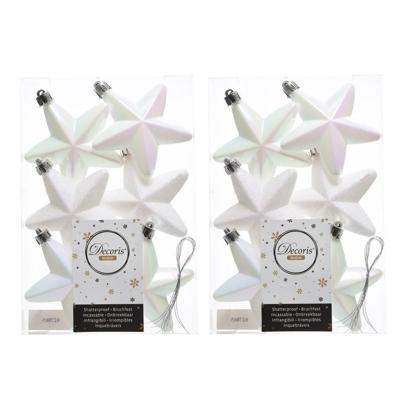 Decoris kersthanger sterren - 12x st - wit parelmoer - 7 cm - kunststof - kerstornamenten