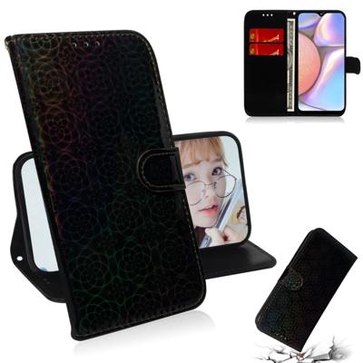 Voor Galaxy A10s effen kleur kleurrijke magnetische Buckle horizontale Flip PU lederen draagtas met houder & kaartsleuven & portemonnee & Lanyard (zwa
