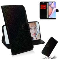 Voor Galaxy A10s effen kleur kleurrijke magnetische Buckle horizontale Flip PU lederen draagtas met houder & kaartsleuven & portemonnee & Lanyard (zwa