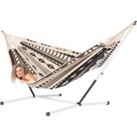 Familie hangmat met metalen standaard - 400x180cm - Zwart - 200kg draagkracht- 100% katoen - binnen & buiten
