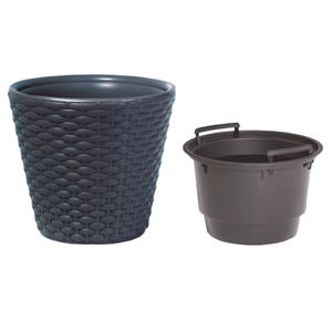 Kunststof Rato rotan bloempot/plantenpot antraciet 40 cm inclusief binnenpot