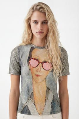 T-shirt met texturen en kunstwerk - BLACK - S