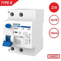Aardlekschakelaar 1p+N 25A 100mA Type B 10 kA Gacia zonnepanelen en laadpalen 230V