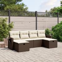 6-delige Loungeset met kussens poly rattan bruin