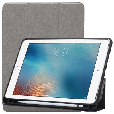 Doek textuur patroon Case voor iPad 9 7 (2018) & iPad 9 7 inch (2017) met drie-opvouwbare houder & Pensleuven (grijs)