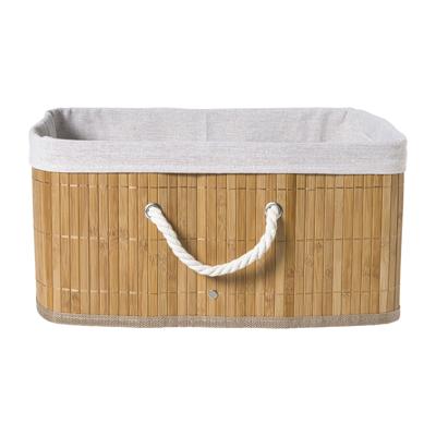 Opbergmand met deksel rechthoek laag - bamboe - 26x35x18 cm