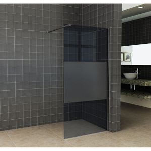 Wiesbaden Slim inloopdouche 100x200cm 8mm nano glas gedeeltelijk mat rookglas mat zwart sw203911/sw373479