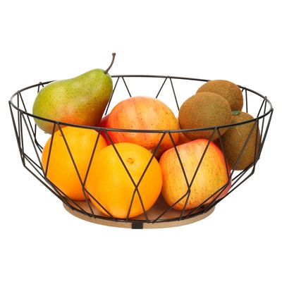 Fruitschaal/fruitmand rond zwart metaal/hout 28 cm