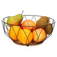 Fruitschaal/fruitmand rond zwart metaal/hout 28 cm