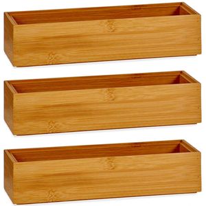 3x Stuks Kast/lade/make-up organizers bamboe hout bakje 23 x 7 x 5 cm