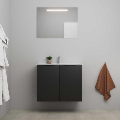 On-Line Badkamermeubelset - 80 cm - Voorgemonteerd - 2 Deuren met Greep - Porseleinen Wastafel - 1 Kraangat - Spiegel met LED-Verlichting - Mat Zwart