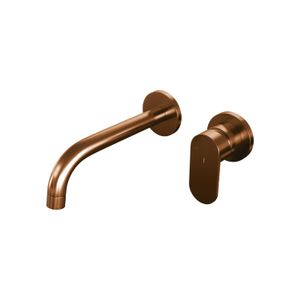 Inbouw Wastafelmengkraan Brauer Copper Edition Coldstart Gebogen Uitloop Platte Hendel Rechts Geborsteld Koper PVD Met Rozetten Brauer