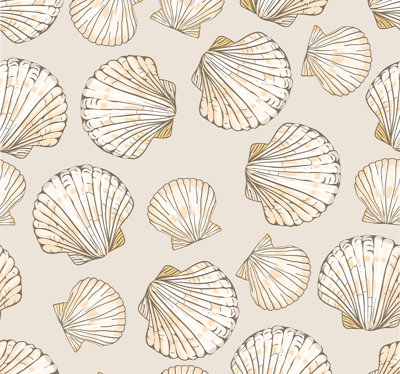 Beige behangpapier Grote en kleine schelpen