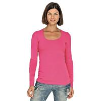 Lemon & Soda Bodyfit dames shirt lange mouwen - fuchsia roze - Dameskleding basic t-shirts