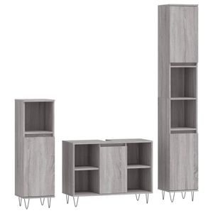 The Living Store badkamermeubelset grijs sonoma eiken - hoog- 30 x 30 x 190 cm - laag- 30 x 30 x 100 cm -