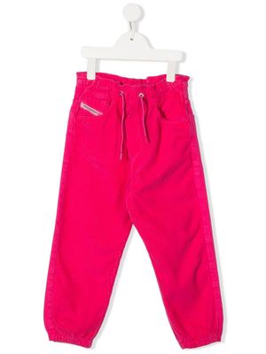 Diesel Kids pantalon en velours côtelé à taille à lien de resserrage - Rose