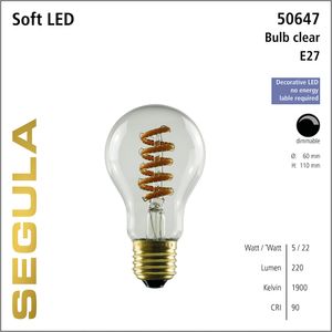 LED lamp 5W 1900K 220 lm E27 mat filament Segula dimbaar 50647