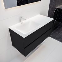 Mondiaz Vica Cloud badmeubel Urban 100 cm 2 lades solid surface enkele spoelbak links 1 kraangat