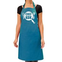 Chef kok barbeque schort / keukenschort turquoise blauw dames   - - thumbnail